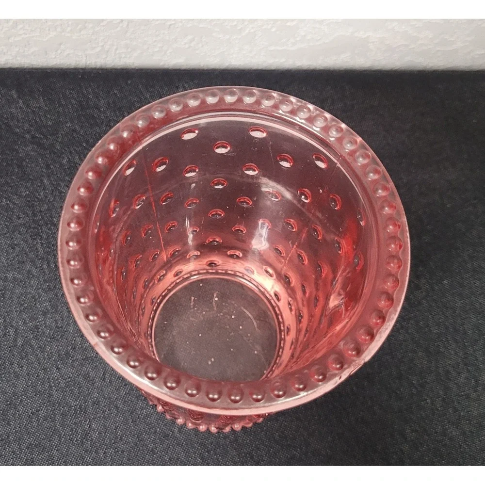 Pink Hobnail Glass Candle Holder Vase